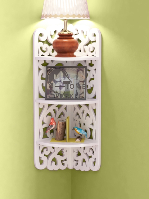 

Home Sparkle White Carved Wooden Corner Shelf