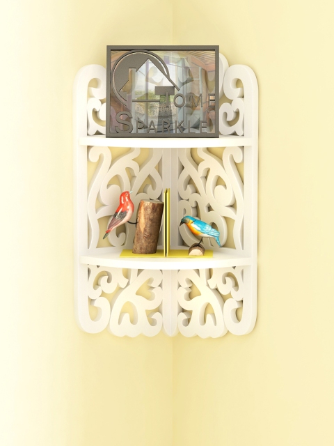 

Home Sparkle White Carved Wooden Corner Shelf