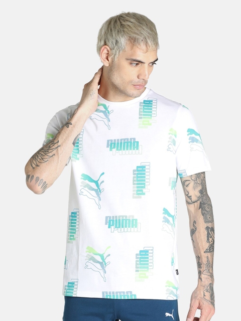 

Puma Men White & Blue Brand Logo Printed T-shirt