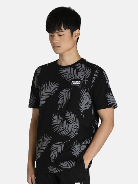 

Puma Men Black & Grey Floral Printed Training or Gym Cotton T-shirt