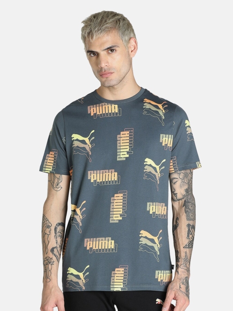 

Puma Men Grey & Orange Brand Logo Printed Power Summer AOP T-shirt