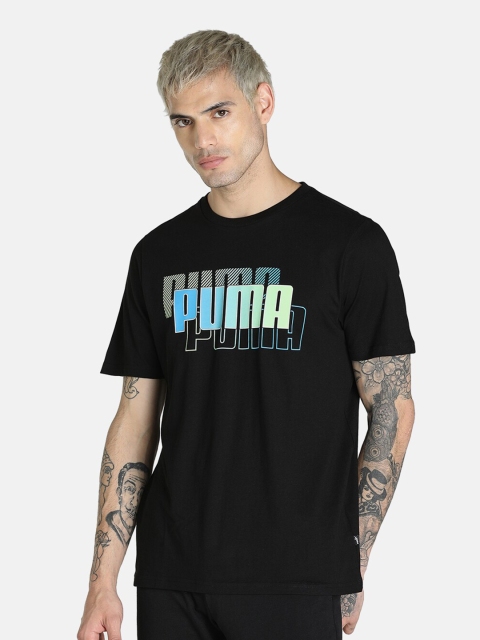 

Puma Men Black & Blue Brand Logo Printed Regular Fit Cotton T-shirt