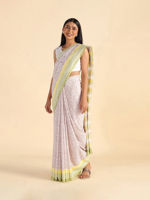 

Taneira Green & Rose Floral Pure Cotton Khadi Saree