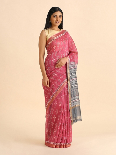 

Taneira Pink Embroidered Paisley Silk Cotton Saree