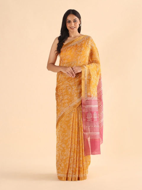 

Taneira Yellow & Pink Ethnic Motifs Silk Cotton Saree