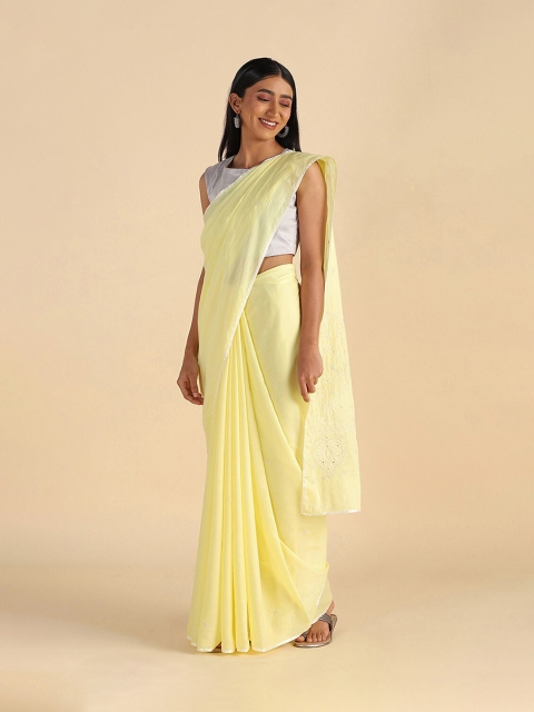 

Taneira Yellow & White Pure Cotton Saree