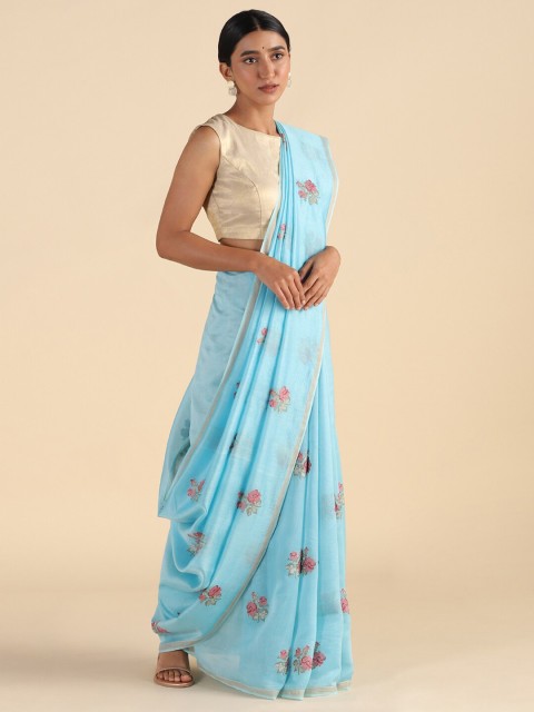 

Taneira Blue & Pink Floral Silk Cotton Saree