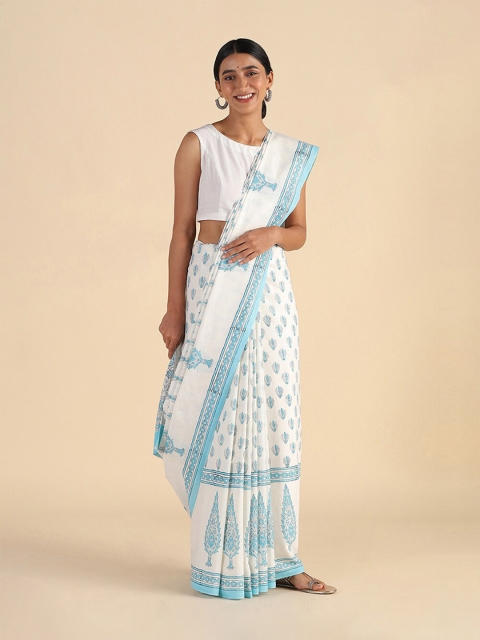 

Taneira Blue & White Ethnic Motifs Printed Pure Cotton Saree