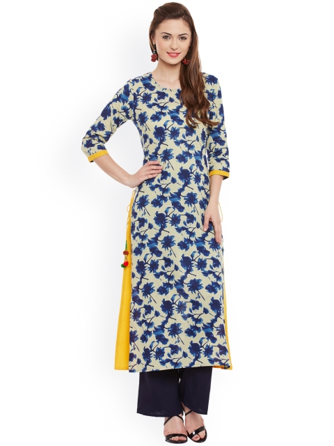 

Azira Women Blue & Off-White Floral Print A-Line Kurta