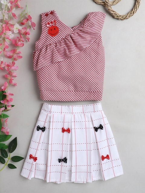

The Magic Wand Girls Maroon & White Checked Top with Skirt