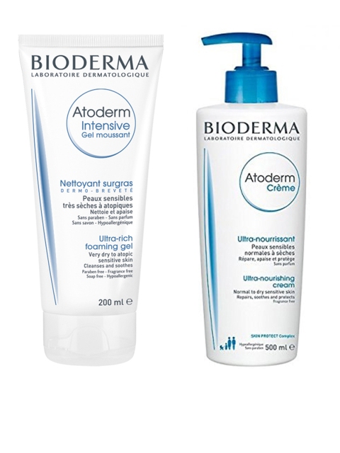 

BIODERMA Set of Atoderm Foaming Gel 200ml & Ultra-Nourishing Moisturizer 500ml, White