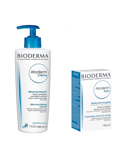 

BIODERMA Set of Atoderm Ultra-Rich Cleansing Bar 150g & Ultra-Nourishing Moisturizer 500ml, White