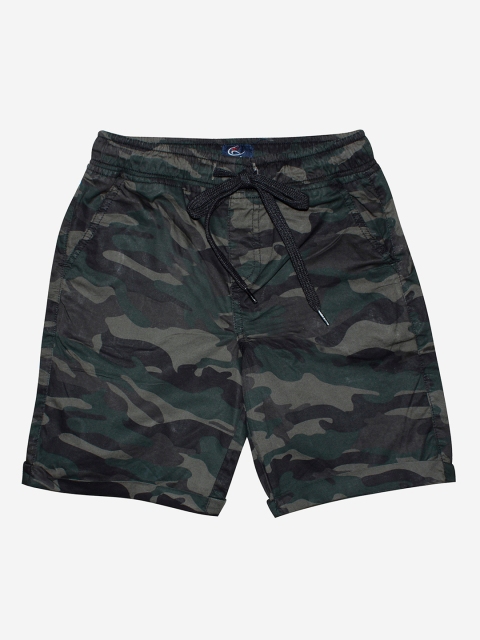 

KiddoPanti Boys Olive Green Regular Fit Camouflage Printed Cotton Shorts