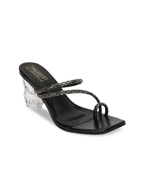 

Truffle Collection Women Black Embellished PU Block Heels