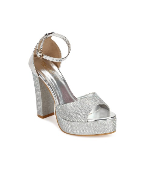 

Truffle Collection Women Silver-Toned Embellished Platform Heels
