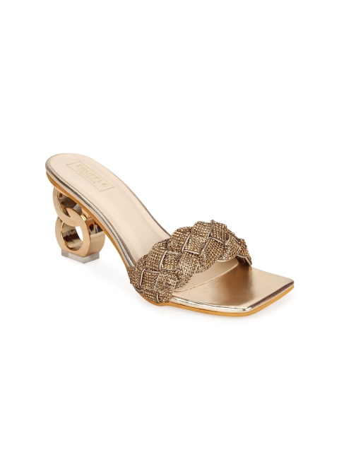 

Truffle Collection Women Gold-Toned Ethnic Block Heels Sandals