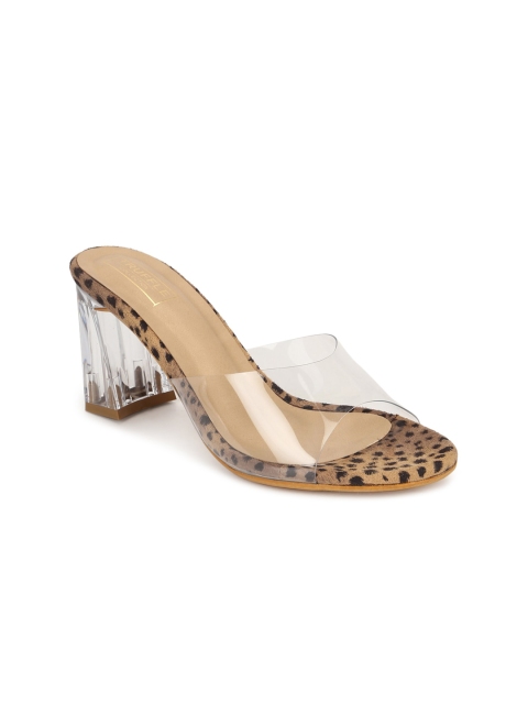 

Truffle Collection Beige & Black Printed Suede Block Sandals