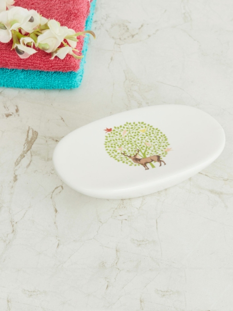 

Home Centre White & Green Bay Tree Printed Ceramic Oval Soap Dish