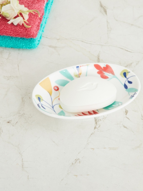 

Home Centre White & Blue Floral Printed Oval Ceramic Soap Dish