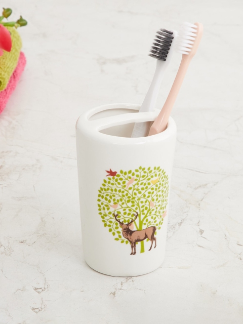 

Home Centre White Printed Ceramic Toothbrush Holder