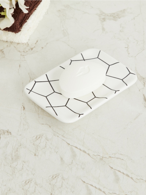 

Home Centre White & Black Printed Ceramic Soap Dish