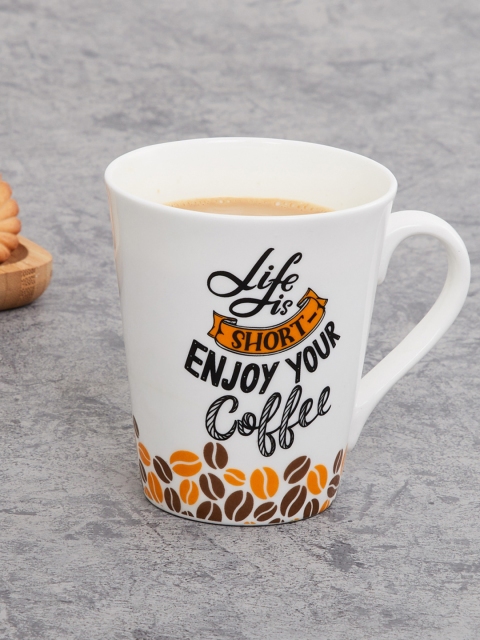 

Home Centre White & Orange Text or Slogans Printed Bone China Glossy Mugs Set of Cups and Mugs