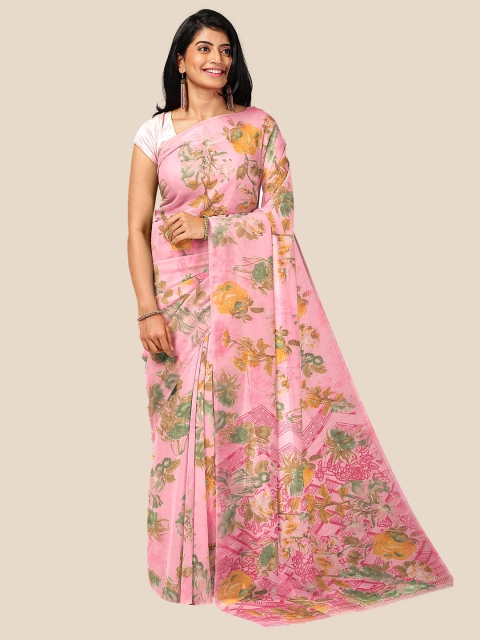 

Kalamandir Pink & Green Floral Georgette Saree