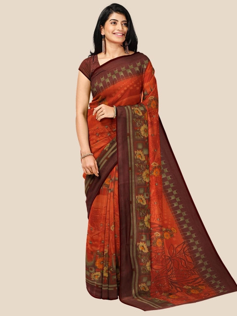 

Kalamandir Red & Green Floral Pure Georgette Saree