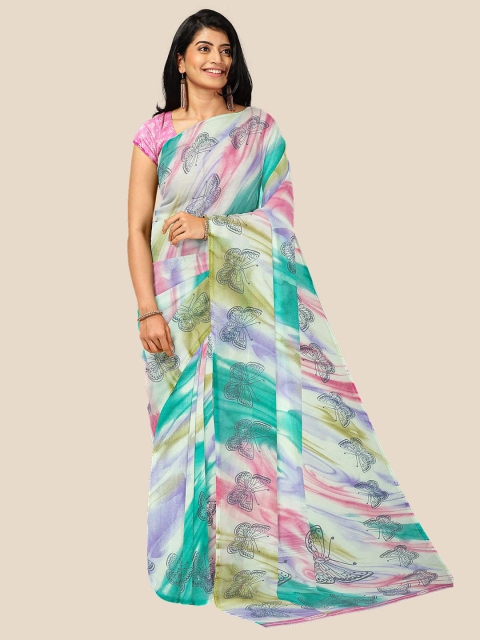 

Kalamandir White & Pink Leheriya Pure Georgette Saree