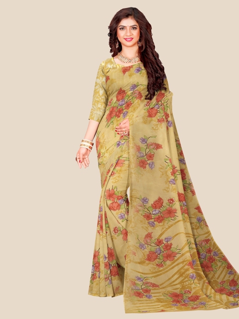 

Kalamandir Mustard & Pink Floral Zari Pure Georgette Saree