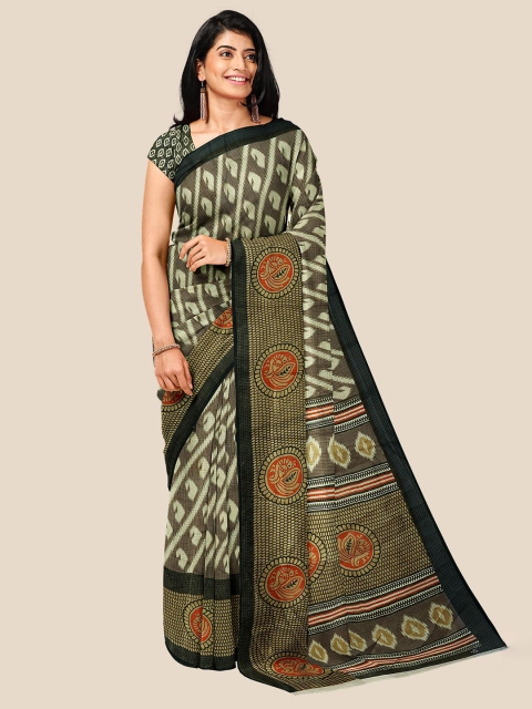 

Kalamandir Olive Green & Black Paisley Silk Blend Saree