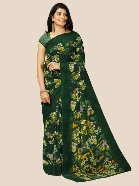 

Kalamandir Green & Yellow Floral Pure Georgette Saree