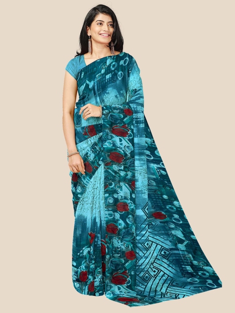

Kalamandir Blue & Red Floral Pure Georgette Saree