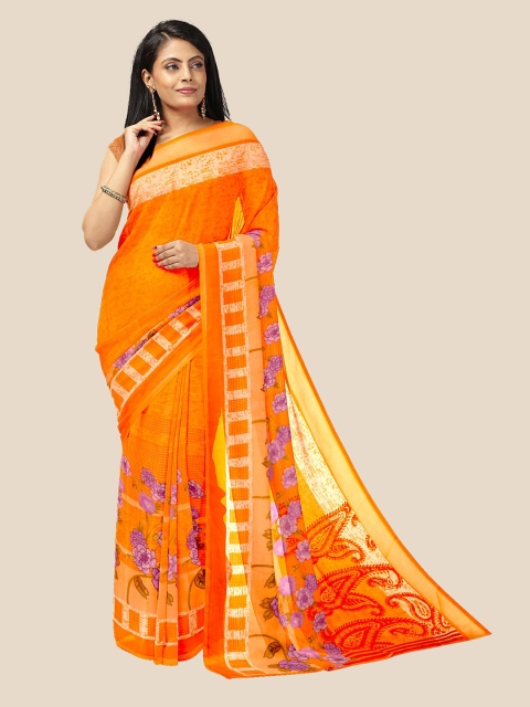 

Kalamandir Orange & Purple Floral Pure Georgette Saree