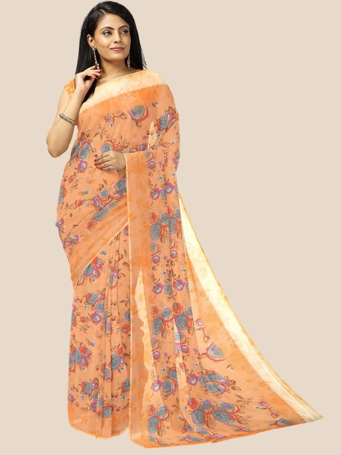 

Kalamandir Orange & Purple Floral Pure Georgette Saree