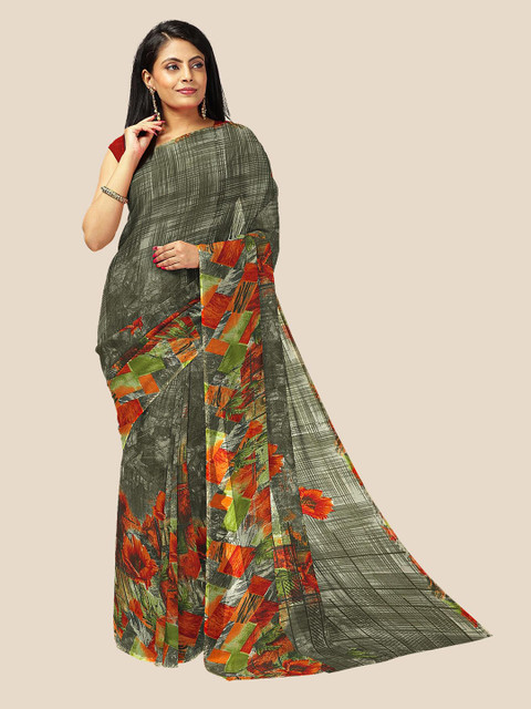 

Kalamandir Women Grey & Green Abstract Printed Saree