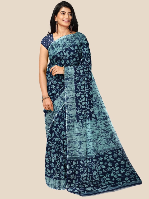 

Kalamandir Navy Blue & Sea Green Floral Silk Cotton Saree