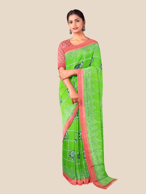 

Kalamandir Green & Pink Checked Crepe Saree