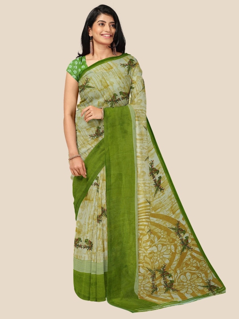 

Kalamandir Cream-Coloured & Grey Melange Floral Pure Georgette Saree