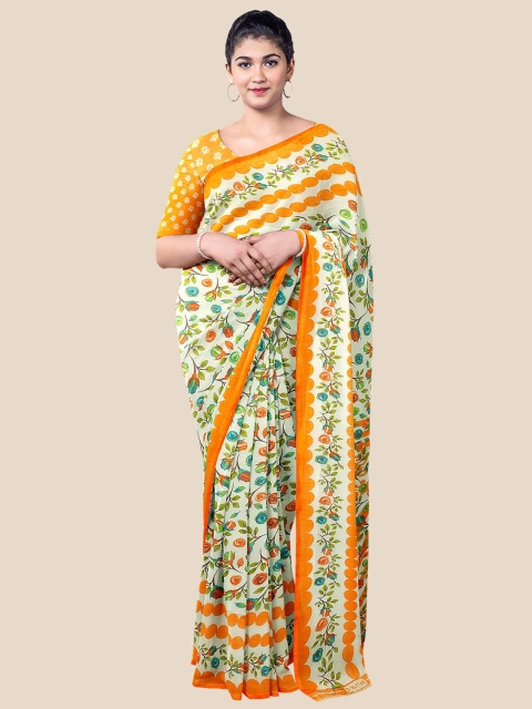 

Kalamandir Off White & Green Floral Pure Georgette Saree