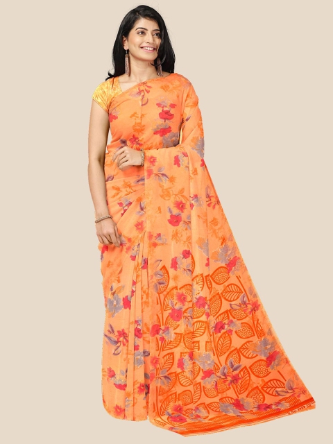

Kalamandir Orange & Blue Floral Printed Saree