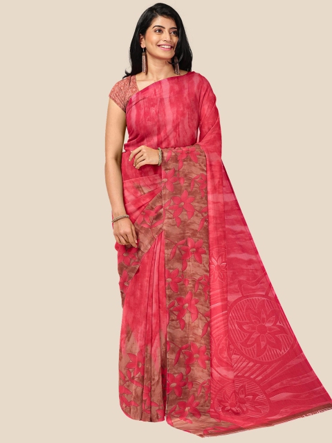 

Kalamandir Pink & Brown Pure Georgette Saree