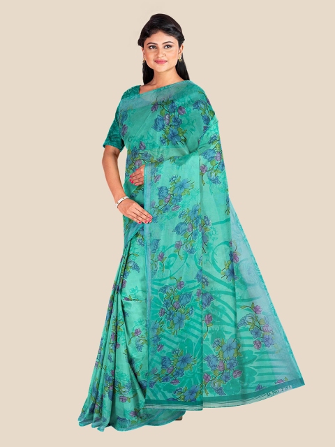 

Kalamandir Sea Green & Blue Floral Printed Pure Georgette Saree