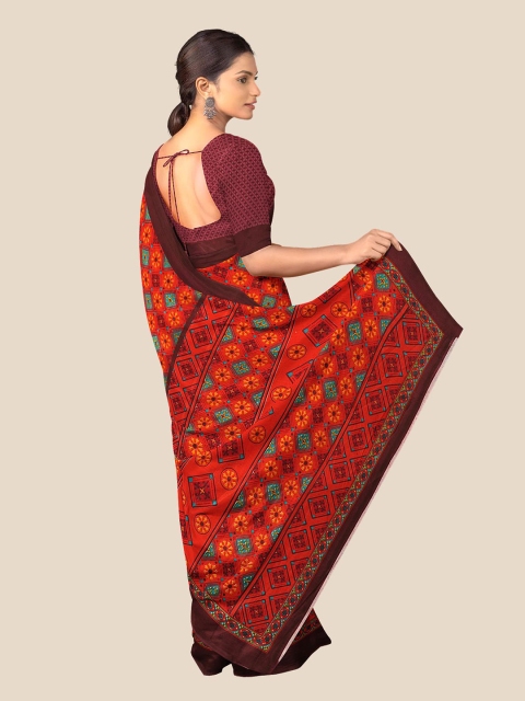 

Kalamandir Red & Green Ethnic Motifs Pure Crepe Saree
