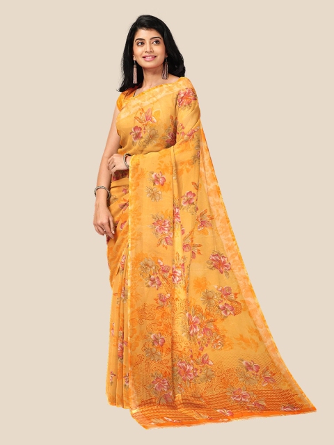 

Kalamandir Yellow & Pink Floral Pure Georgette Saree