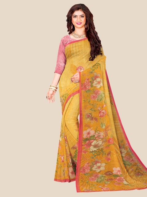 

Kalamandir Yellow & Pink Floral Saree