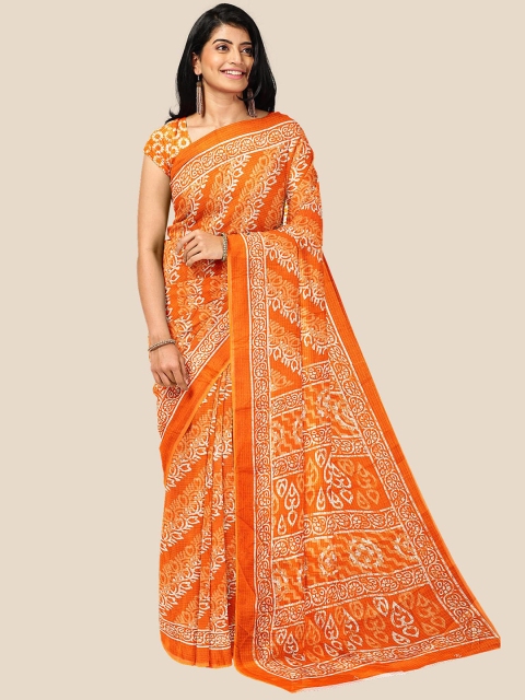 

Kalamandir Orange & White Floral Silk Cotton Saree