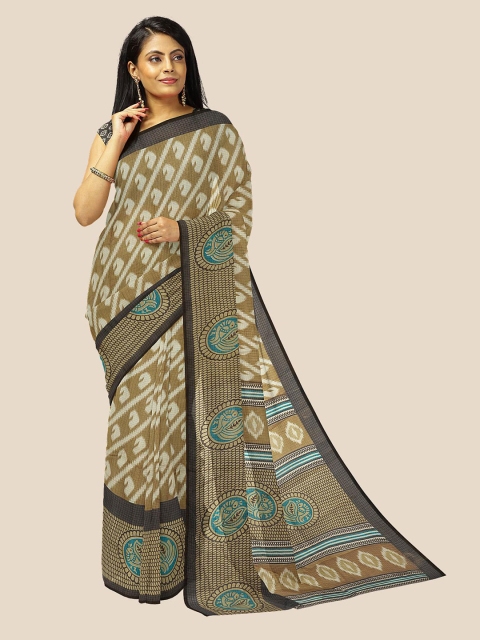 

Kalamandir Women Brown & White Lehriya Printed Saree