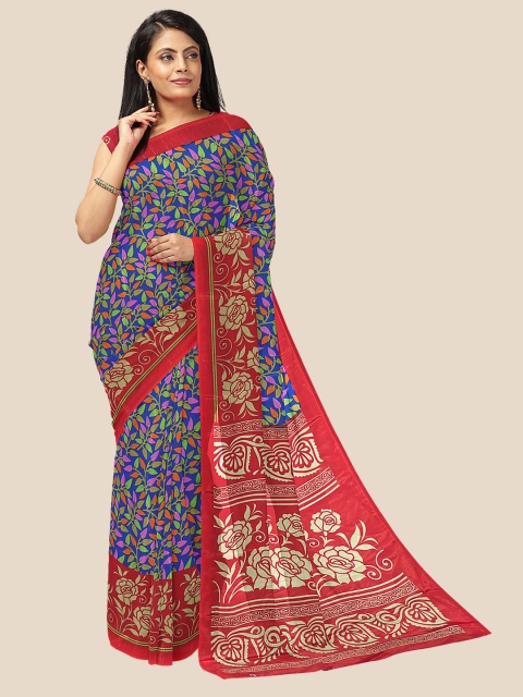 

Kalamandir Blue & Red Floral Pure Georgette Saree