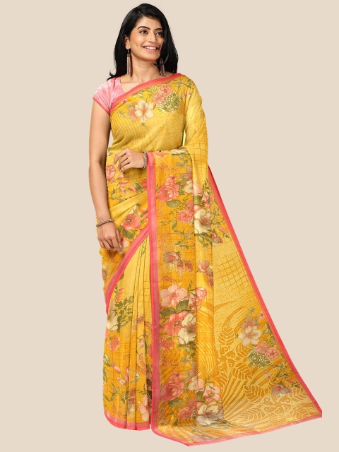 

Kalamandir Women Yellow Floral Print Georgette Saree